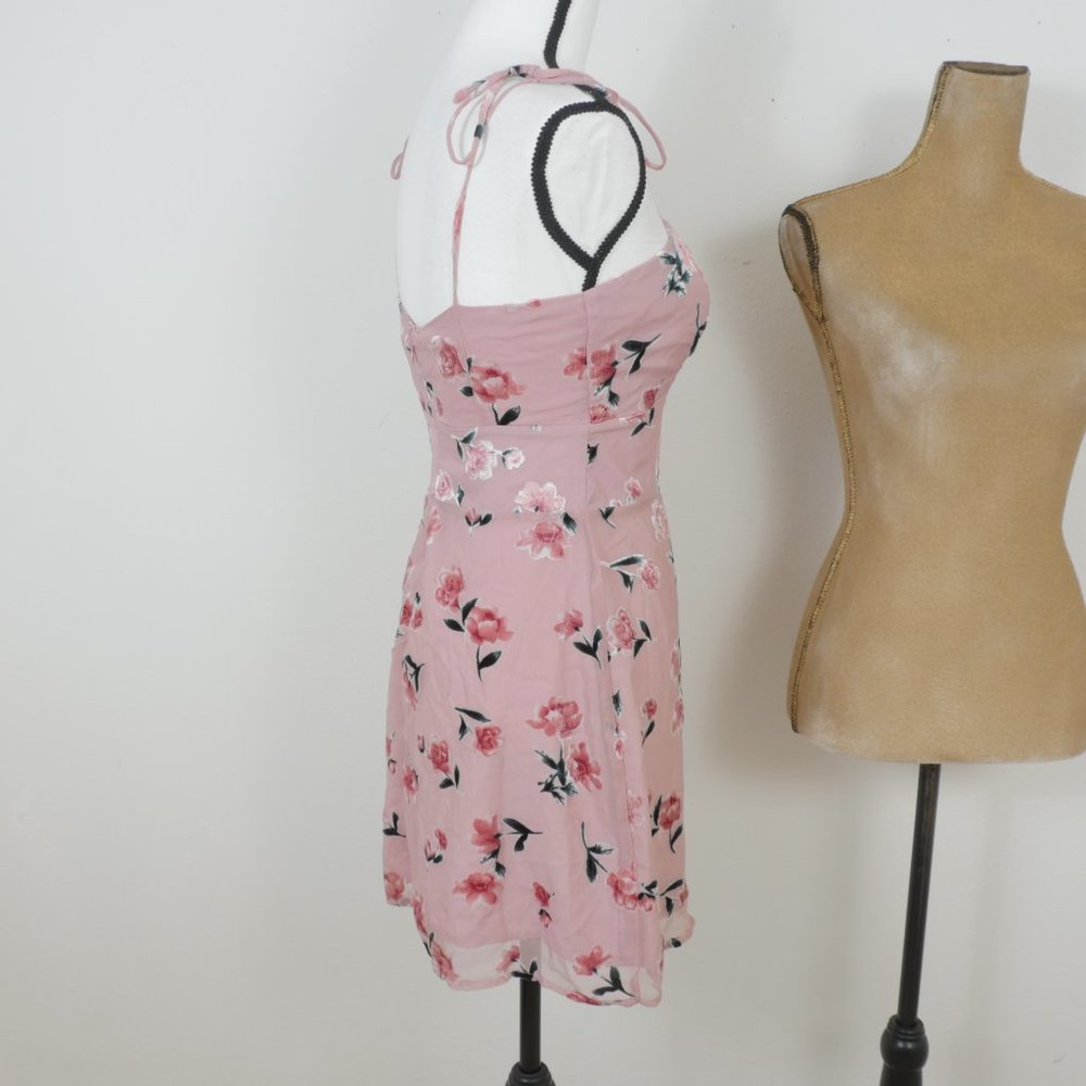 Tiger Mist Pink Velvet Roses Floral Tie Shoulder Strings SZ Small Mini Dress NWT - Picture 9 of 13